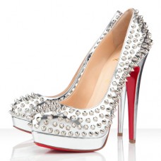 Pantofi cu platformă Christian Louboutin Bianca Spikes 140mm, argintii