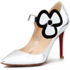 Pantofi Christian Louboutin Pensee 100mm Mary Jane, argintii