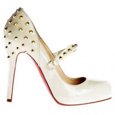 Pantofi Christian Louboutin Mad 120mm Mary Jane, albi