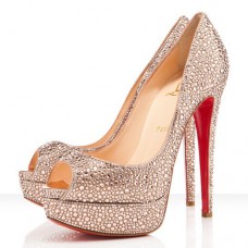 Pantofi Christian Louboutin Lady Peep Strass 140mm cu vârf deschis, aurii