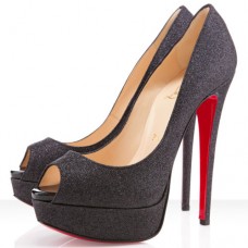 Pantofi Christian Louboutin Lady Peep Spikes 140mm cu vârf deschis, negri