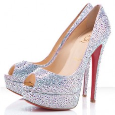 Pantofi Christian Louboutin Lady Peep Toe cu strasuri 140mm, Aurora Boreale Pantofi Christian Louboutin Lady Peep Toe cu strasuri 140mm, Aurora Boreale