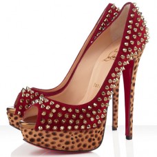 Pantofi Christian Louboutin Lady Peep Spikes 140mm cu vârf deschis, roșii Pantofi Christian Louboutin Lady Peep Spikes 140mm cu vârf deschis, roșii