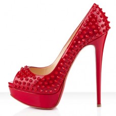 Pantofi Christian Louboutin Lady Peep Spikes 140mm cu vârf deschis, roșii