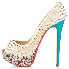 Pantofi Christian Louboutin Lady Peep Spikes 140mm Peep Toe, Craie