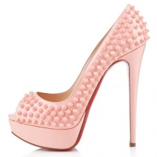 Pantofi Christian Louboutin Lady Peep Spikes 140mm cu vârf deschis, roz pal Pantofi Christian Louboutin Lady Peep Spikes 140mm cu vârf deschis, roz pal