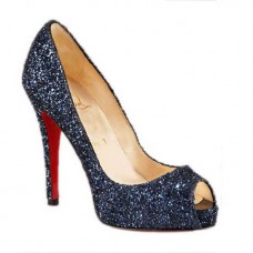 Pantofi Christian Louboutin cu sclipici 120mm peep toe albaștri