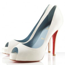 Pantofi cu toc înalt Christian Louboutin Very Prive 120mm, cu vârf deschis, alb-gălbui