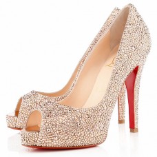 Pantofi Christian Louboutin Very Riche Strass 120mm cu vârf deschis, culoare nud