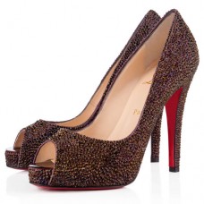Pantofi Christian Louboutin Very Riche Strass 120mm cu vârf deschis, culoare prună