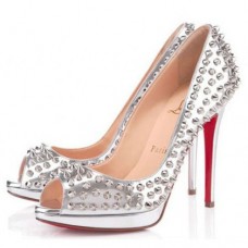 Pantofi Christian Louboutin Yolanda Spikes 120mm cu vârf deschis, argintii