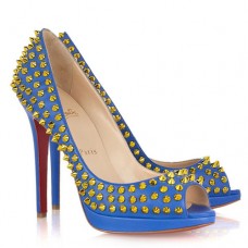 Pantofi Christian Louboutin Yolanda Spikes 120mm cu vârf deschis, albaștri