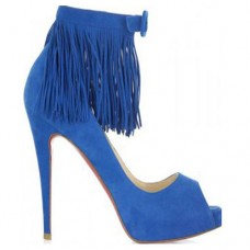 Pantofi Christian Louboutin scurti Tina Fringe 120mm pentru ocazii speciale, albaștri