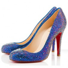 Pantofi Christian Louboutin Fifi Strass 100mm pentru ocazii speciale, albaștri