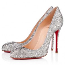 Pantofi Christian Louboutin Fifi Strass 100mm argintii