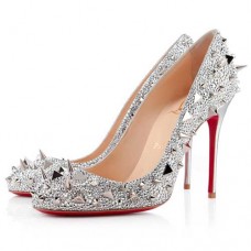 Pantofi Christian Louboutin Fifi Strass 100mm argintii
