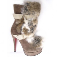 Ghete Christian Louboutin Toundra Fur 120mm maro
