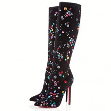 Cizme Christian Louboutin Pigalle Botta Strass 120mm Negre