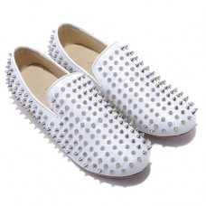 Mocasini Christian Louboutin Rollerboy cu crampoane argintii, albi