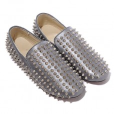 Mocasini Christian Louboutin Rollerboy cu crampoane argintii, gri