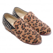 Mocasini Christian Louboutin Rollerboy cu crampoane argintii, model leopard