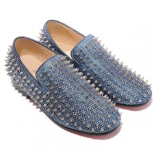 Mocasini Christian Louboutin Rollerboy cu crampoane argintii, albaștri