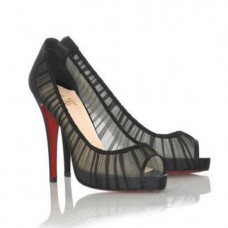 Pantofi Christian Louboutin Ambrosina 120mm cu vârf deschis, din șifon șampanie, negri