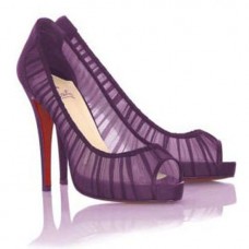 Pantofi Christian Louboutin Ambrosina 120mm cu vârf deschis, din șifon șampanie, violet