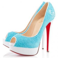 Pantofi Christian Louboutin Lady 140mm Peep Toe Albastri Deschiși