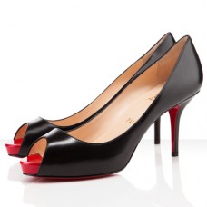 Pantofi Christian Louboutin Mater Claude 80mm cu vârf deschis, negri/roșii Pantofi Christian Louboutin Mater Claude 80mm cu vârf deschis, negri/roșii