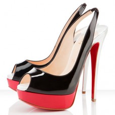 Pantofi Christian Louboutin Lady Peep 140mm Slingbacks Negri/Roșii