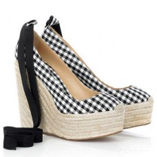 Pantofi cu platformă Christian Louboutin Formentera Gingham 140mm Negri/Albi