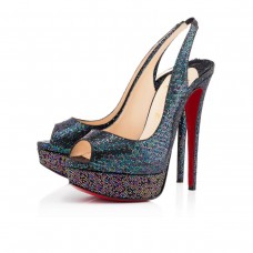 Pantofi Christian Louboutin Lady Peep Sling 140mm pentru ocazii speciale, albaștri, Khol